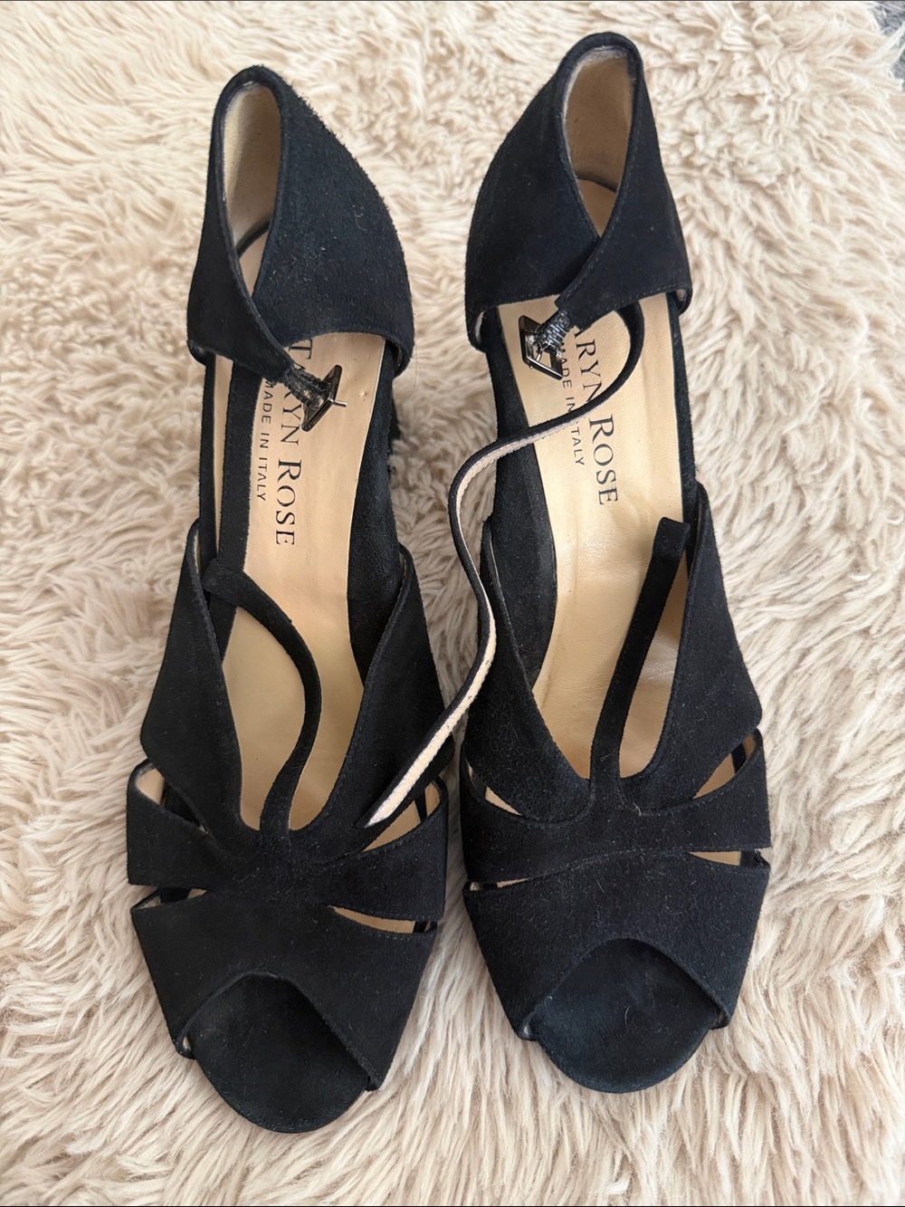 Taryn Rose Black Suede Cutout Peep-Toe Heels